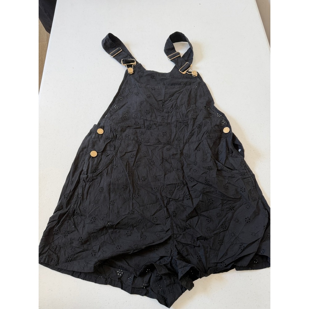 WeWoreWhat Womens Black Eyelet Embroidered Shortalls Romper Size M